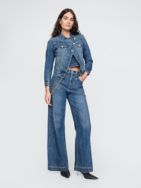 Lang Damen Jeansjacke Medium Indigo
