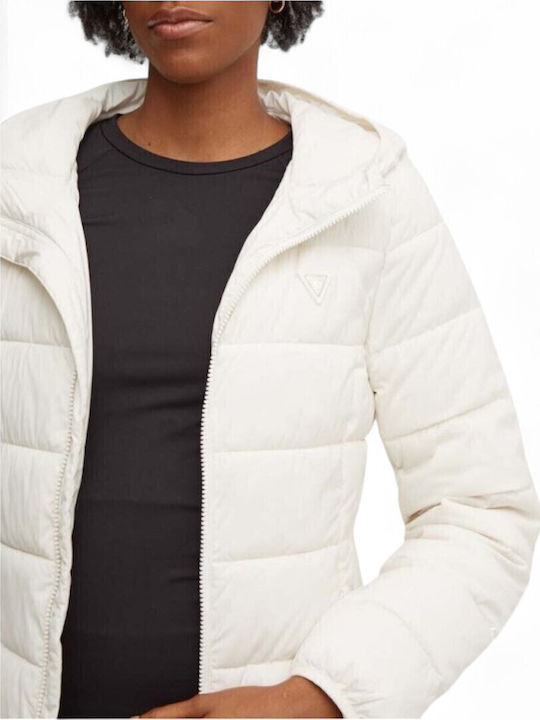 Women's Long Puffer Jacket for Winter with Hood White