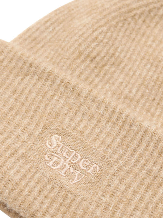 Superdry Beanie Beanie with Rib Knit in Beige color