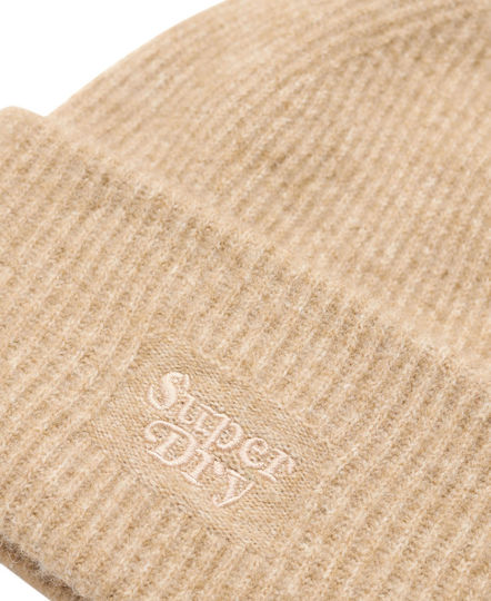 Beanie Frauen Beanie mit Rippstrick in Beige Farbe