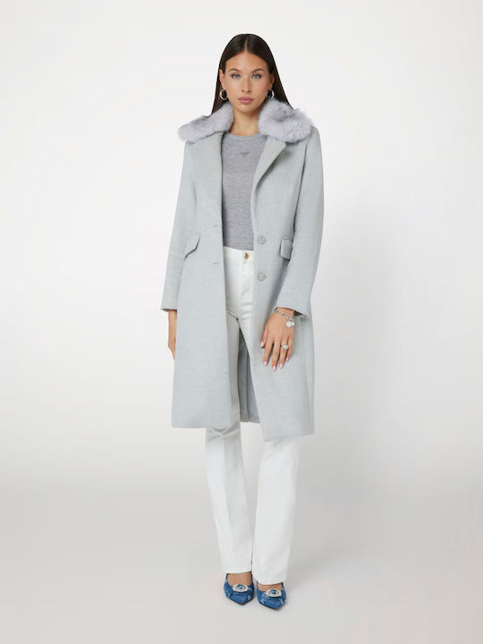 Wolle Damen Gray Mantel mit Knöpfen