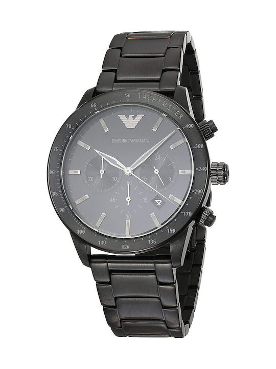 Emporio Armani Ανδρικό Ρολόι 43mm Χρονογράφος Μπαταρίας με Μαύρο Μεταλλικό Μπρασελέ