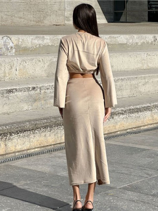 Set with Midi Skirt Beige