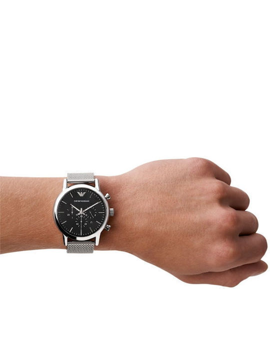 Emporio Armani Classic Herrenuhr 46mm Chronograph Batterie mit Silber Metallarmband