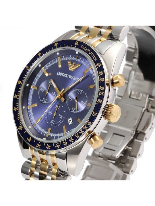 Emporio Armani Sport Мъжки Часовник 46mm Хронограф На Батерия със Сребърна Метална Гривна