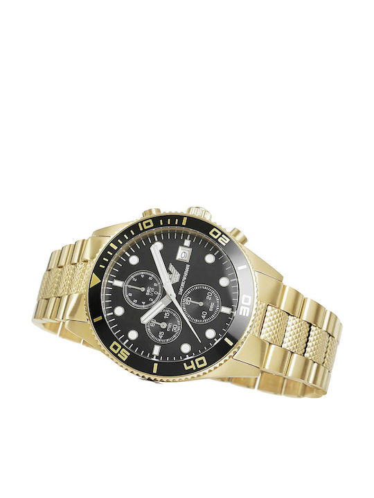 Emporio Armani Мъжки Часовник 43mm Хронограф На Батерия с Металик Браслет Златист/черен