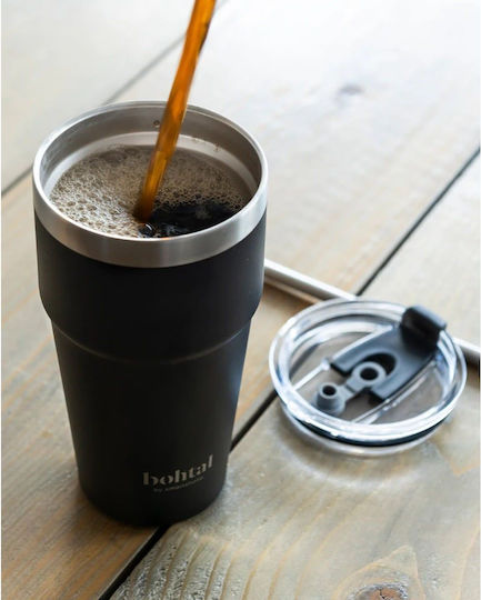 SmartShake Bohtal Glass Thermos Stainless Steel 600ml Black with Straw