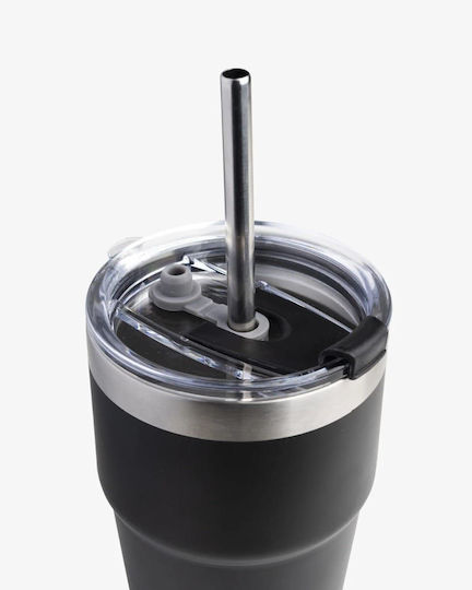 SmartShake Bohtal Glass Thermos Stainless Steel 600ml Black with Straw