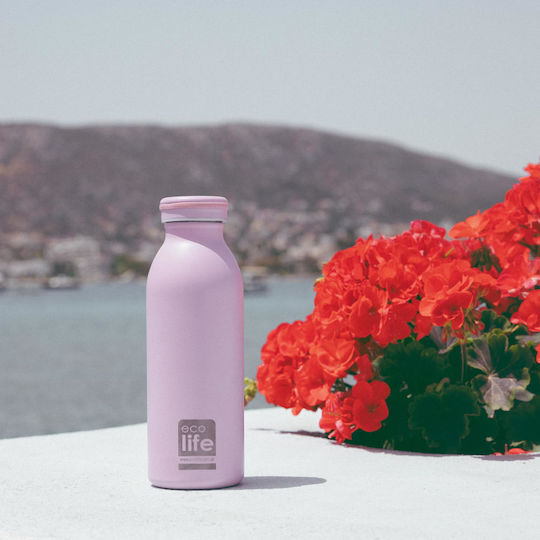 Ecolife Ανακυκλώσιμο Μπουκάλι Θερμός Ανοξείδωτο BPA Free 450ml Ροζ