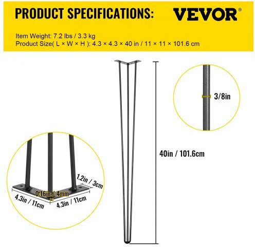 Σετ 4 Μαύρα Πόδια Τραπεζιού Vevor 40" Βαριά Χρήση Tzzt4pcs40yc3g001v0
