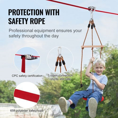Σετ Zipline Vevor 65 Ft Παιδιά & Ενήλικες Έως 500 Lb Ζώνη Ασφαλείας Κάθισμα & Χειρολαβή Sshstj65ycnl00vv5v0