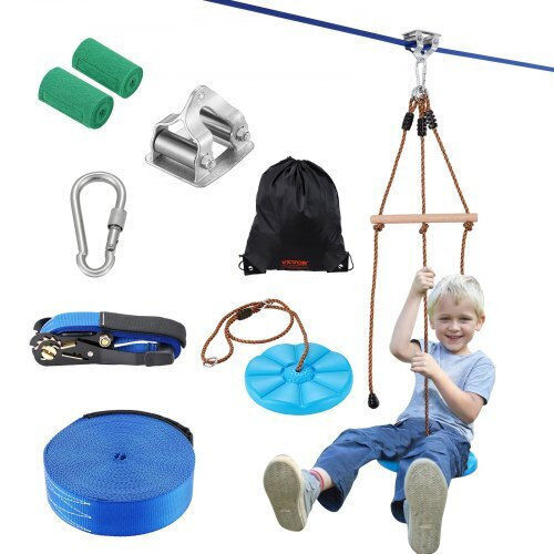 Vevor Zipline Set for Kids and Adults 52 Ft Up to 500 Lb Safety Harness Seat Handle Sshstj52ycnlkbc04v0