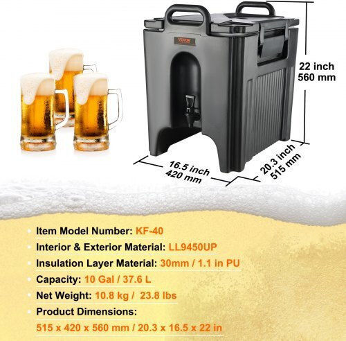 Vevor Thermal Beverage Dispenser 10 Gallons Ll9450up Hot & Cold Drinks Ylhlqqfx10jl0jhfav0