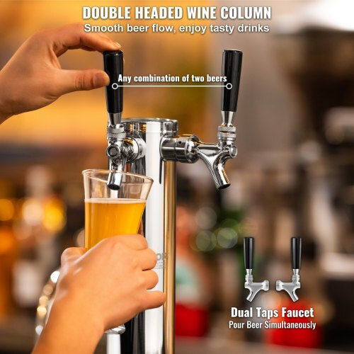 Vevor Kegerator Tower Set Dual Faucet Beer Stainless Steel Dispenser Regulator & Coupler S-system Ltjzsbdyqohqd3ppzv0