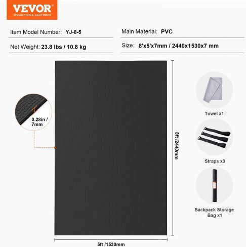 Vevor Στρώμα Γυμναστικής Pilates Μαύρο (243.84x152.4cm)