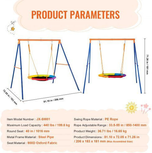 Vevor Metal Hanging Swing 101.6x101.6x101.6cm