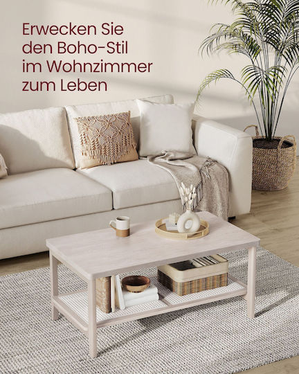 Rectangular Central Wooden Coffee Table Beige M100xW55xH45cm