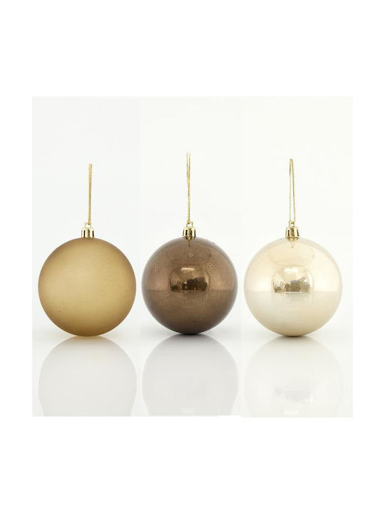 Hanging Ball Ornament Plastic Beige Set 6pcs