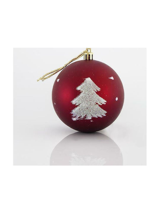 Hanging Ball Ornament Plastic Red Set 6pcs