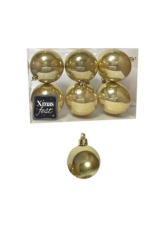 Hanging Ball Ornament Ornament Plastic Gold 8cm Set 6pcs