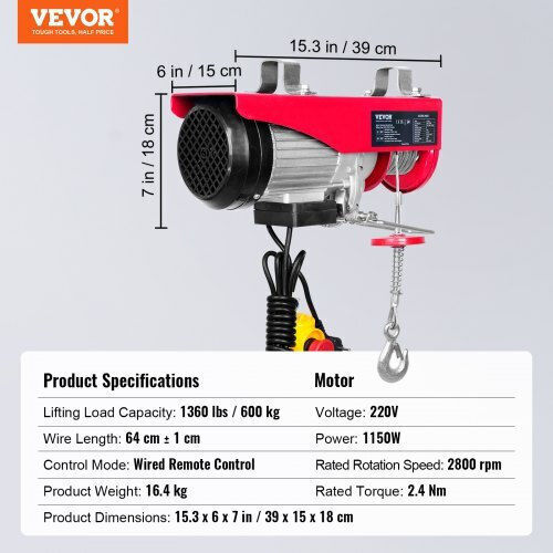 Vevor Palan electric pentru o Încărcătură cu Greutate de până la 600kg