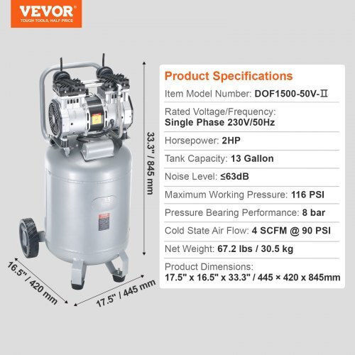 Vevor Cu o singură fază Compresor de aer 63dB cu Putere 2hp 13JLLSKYJ20H1YVPNV2