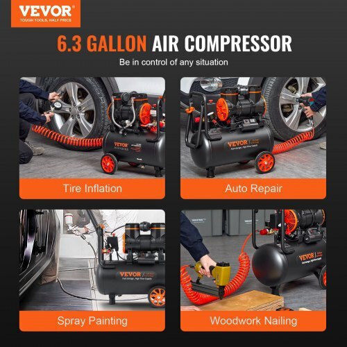 Vevor Κομπρεσέρ Αέρος 70dB με Ισχύ 2hp και Αεροφυλάκιο 24lt