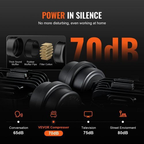 Vevor Κομπρεσέρ Αέρος 70dB με Ισχύ 2hp και Αεροφυλάκιο 24lt