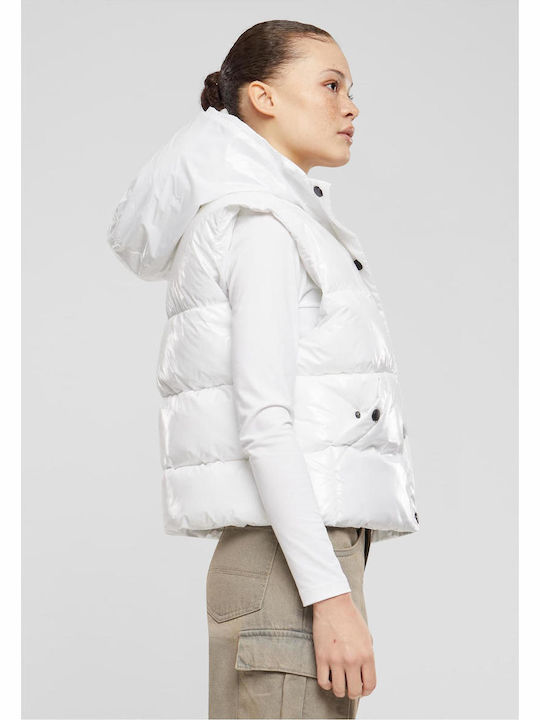 Kurz Damen Ärmellos Puffer Jacke für Winter White