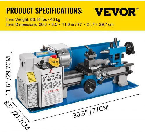Vevor Mini-Drehmaschine JSMNCC7X14-550W01V2 mit Leistung 550 Watt