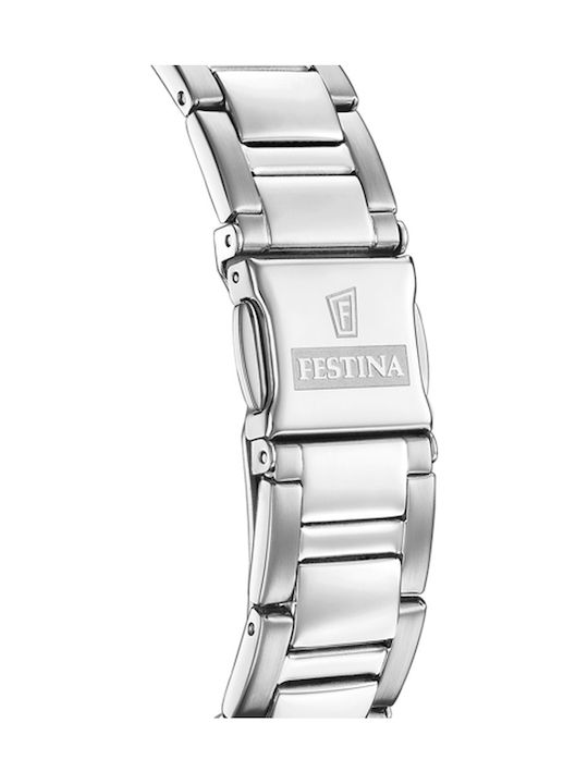Festina Ανδρικό Ρολόι 45mm Χρονογράφος Μπαταρίας με Ασημί Μεταλλικό Μπρασελέ