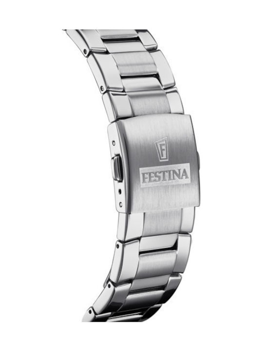 Festina Ανδρικό Ρολόι 45mm Χρονογράφος Μπαταρίας με Ασημί Μεταλλικό Μπρασελέ