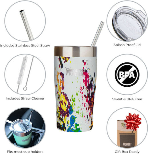 Healthy Human Cruiser Glass Thermos Stainless Steel BPA Free 591ml Multicolour with Straw