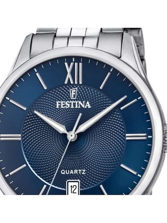 Festina Ανδρικό Ρολόι 42mm Μπαταρίας με Ασημί Μεταλλικό Μπρασελέ