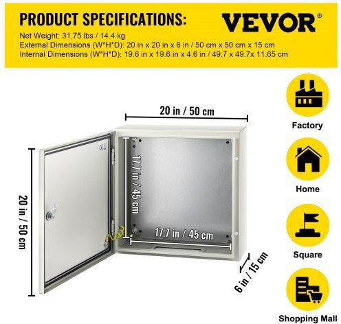 Vevor Ηλεκτρολογικό Κουτί Εξωτερικής Τοποθέτησης Στεγανό IP66 σε Γκρι Χρώμα