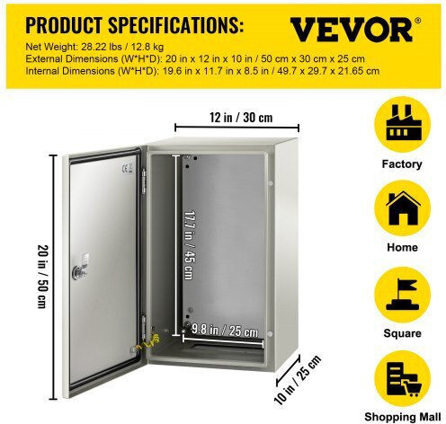 Vevor Ηλεκτρολογικό Κουτί Εξωτερικής Τοποθέτησης Στεγανό IP66 σε Γκρι Χρώμα