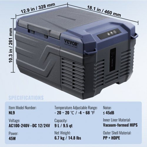 Vevor Frigider Portabil 9l 12V / 24V Gri