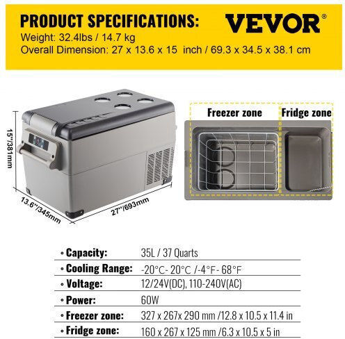 Vevor Φορητό Ψυγείο 35lt 12V