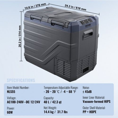 Vevor Φορητό Ψυγείο 40lt 100-240V