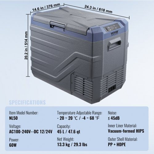 Vevor Φορητό Ψυγείο 45lt 100-240V / 12V / 24V Γκρι