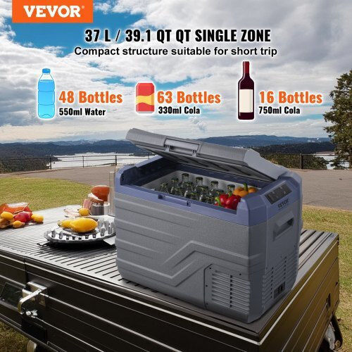 Vevor Преносим Хладилник 37л Капацитет 100-240V / 12V / 24V Сив