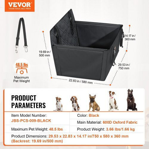 Vevor Waterproof Seat Car for Dog Black
