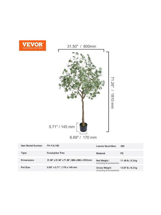 Künstlicher Baum für den Außenbereich Eukalyptus Grün 180cm Vevor