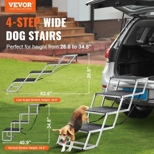 Vevor Dog Stairs 4 Steps Aluminum Cars Up to 250 Lbs Kzdglt4step2rph4zv0