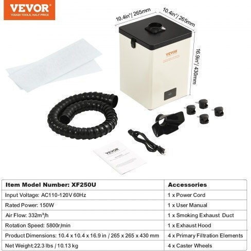 Vevor PYJ150WLDS002A4K5V2 Σύστημα Αναρρόφησης Σκόνης Ηλεκτροκόλλησης
