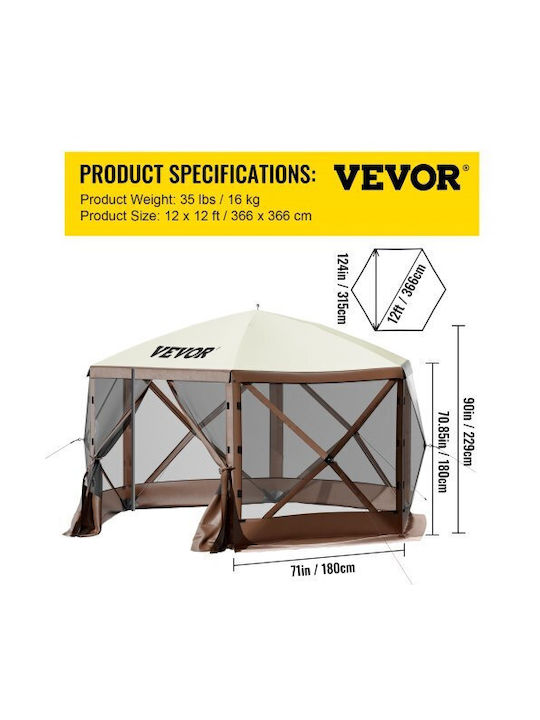 Foișor de Camping Vevor Pop-Up cu 6 Laturi 12' X 12' Parasolar Mzy612ft12ft604drv0