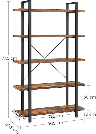 Rustikale Bücherregal Braun & Schwarz 74x30x154,5cm