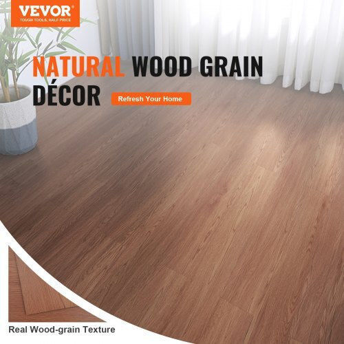 Vevor Set Plastic Floor Vinyl with 36 Tiles 2.5mm L91.44pcsxW15.24pcs Brown
