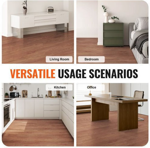 Vevor Set Plastic Floor Vinyl with 36 Tiles 2.5mm L91.44pcsxW15.24pcs Brown