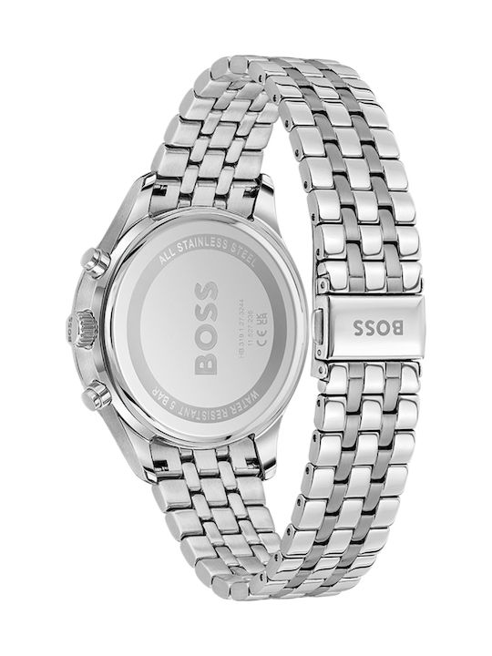 Boss Ανδρικό Ρολόι 42mm Χρονογράφος Μπαταρίας με Ασημί Μεταλλικό Μπρασελέ